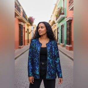 Vintage Laurence Kazar Sequin Blazer - Blue and Green